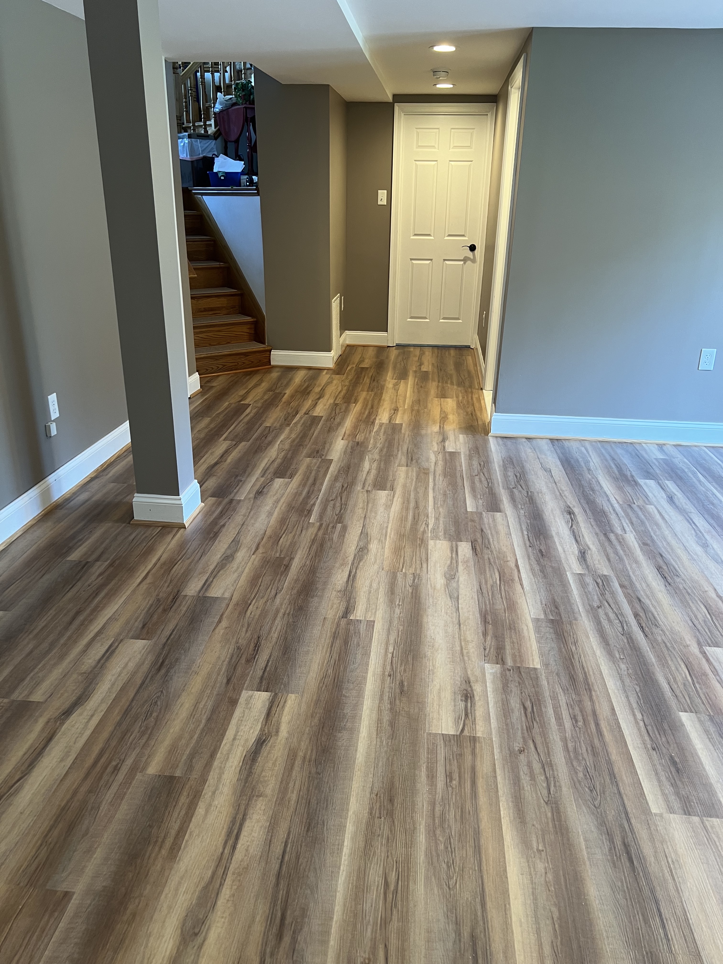 LVP flooring installed in a basement.